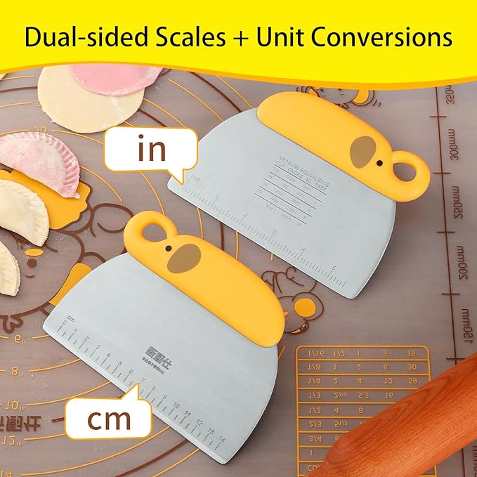 Cute Elephant Dough Scraper/Effortless Pizza Cutter, Stainless Steel Pastry Cutter with Scale, Ergonomic Handle Bread Slicer, Durable Veggie Chopper, Multi-Use Kitchen Scraper Tool for Baking Cooking