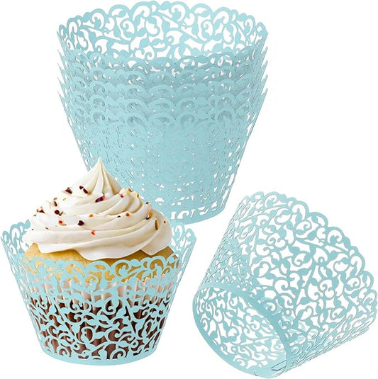 PATIKIL Cupcake Wrappers Paper, 50 Pack Baking Cups Standard Vine Decoration for Anniversary Birthday Weddings and Parties, Light Blue