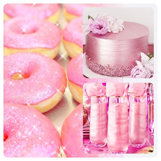Edible Glitter - 1oz Luster Dust Edible Food Grade Glitter for Cocktail, Cake Decorating, Baking, Drinks - Shimmer Dust Powder, Metallic Food Coloring Powder for Icing, Fondant, Candy, Cookie (Pink)