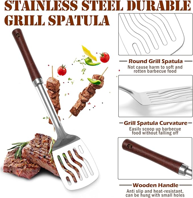 BBQ Mop Brushes for Sauce and Cast Iron Sauce Pot for Grilling, 2PCS Wooden Handle Mop Brushes 18+11 Inch with 4PCS Replacement Silicone BBQ Basting Brush for Cooking Grill Spatula
