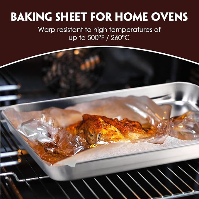 Zopeal 12 Pieces Baking Sheet Pan Cookie Sheet Set for Oven Stainless Steel Trays Nonstick Small Serving Tray Cake Toaster Metal Food Trays, Oven and Dishwasher Safe(10 x 8 x 1 Inch)