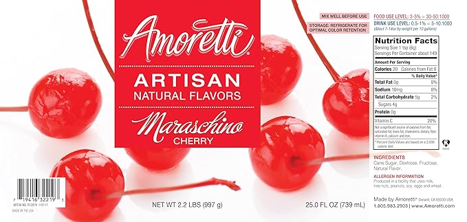 Amoretti - Natural Maraschino Bing Cherry Artisan Flavor Paste, 8 oz, Perfect For Ice Cream, Beverages, Cakes, and more, Preservative Free, Vegan, Gluten Free, No Artificial Sweeteners, Concentrated