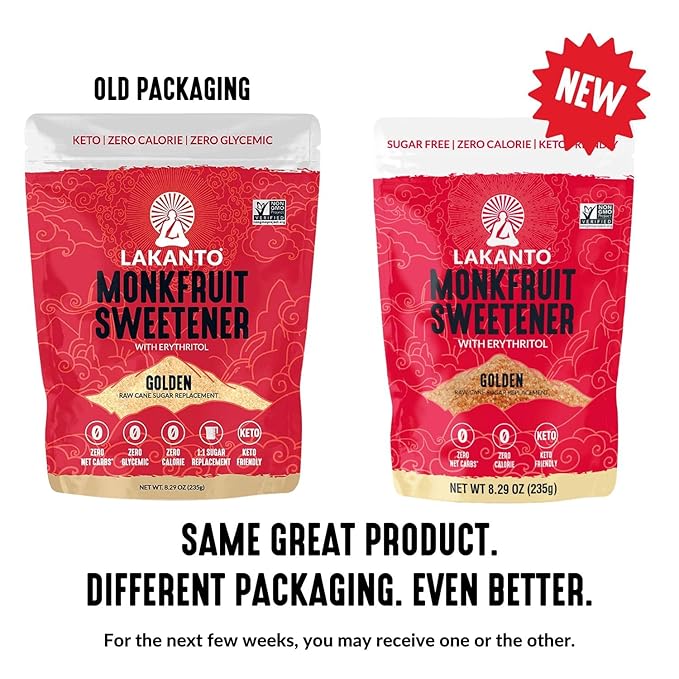 Lakanto Golden Monk Fruit Sweetener With Erythritol, Raw Cane Sugar Substitute From Monk Fruit Extract, Raw Sugar Replacement for Baking, Coffee & Tea, Gluten Free, Low Carb, Non GMO, Keto, 8.29 OZ