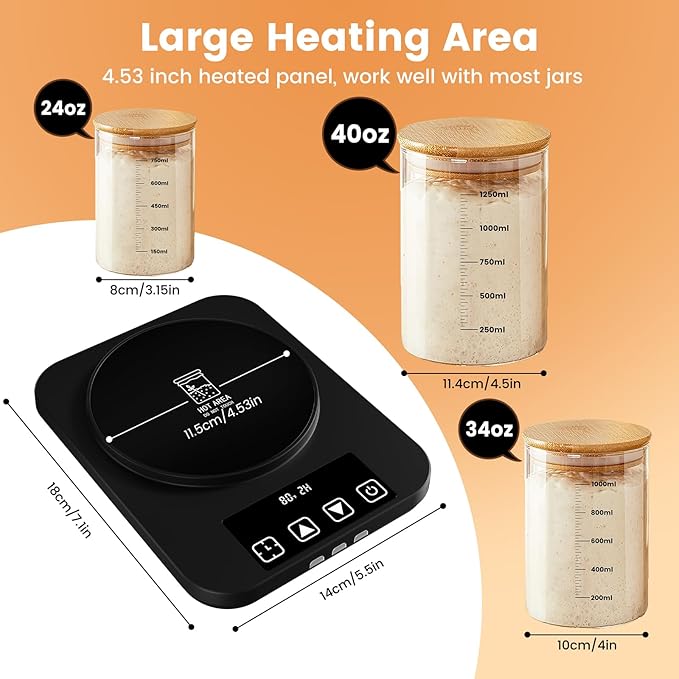 Sourdough Starter Warmer, Sourdough Heating Mat for Kitchen(70-100°F), Auto Warming On/Off, 1-12Hour Timer, Precise Temperature Control, for Home Baking