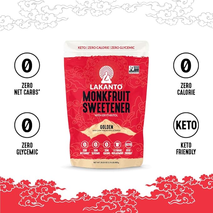 Lakanto Golden Monk Fruit Sweetener With Erythritol, Raw Cane Sugar Substitute From Monk Fruit Extract, Raw Sugar Replacement for Baking, Coffee & Tea, Gluten Free, Low Carb, Non GMO, Keto, 1.76 lb
