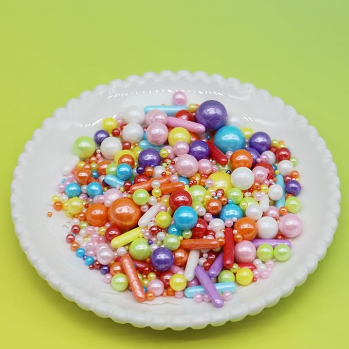 Rainbow Sprinkles for Cake Decorating, 4.6Oz Rianbow Rod and Pearl Sprinkles Mix for Baking, Cupcake, Cookie, Ice Cream, Donuts and Cake Decorating