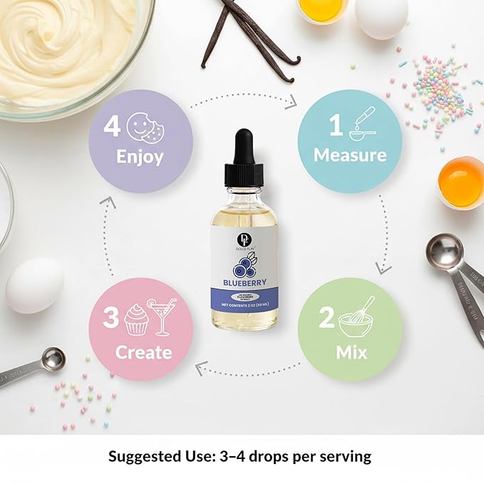 Dolce Flav Blueberry Extract – 2 Ounce Oil-Soluble Kosher, Sugar-Free, Concentrated Ripe Blueberry Flavoring for Baking, Chocolates & Desserts, Includes Measured Dropper