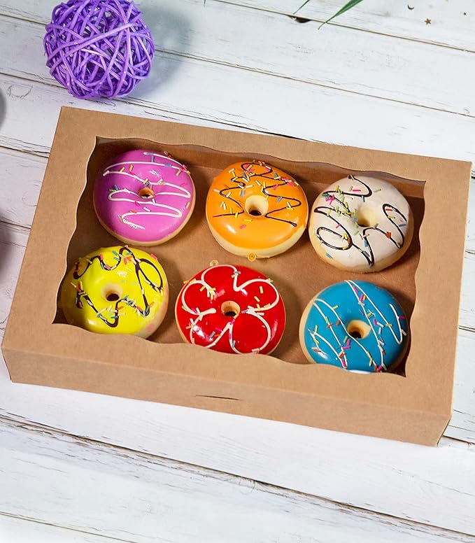 8-Pack Brown Pastry Box12x8x2.5inch,Large Bakery Cookie Box for Donuts,Muffins with Window Lid - Auto-Pop up Paper Box Doughnut Cardboard Chocolate Strawberries Treat Boxes,Pack of 8