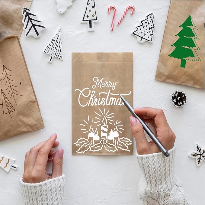 60pcs Christmas Stencils for Painting on Wood 3 Inch Small Nativity Ornament Reusable Holiday Xmas Drawing Stencil Templates for Wood DIY Crafts Card Paper Gift Home(Christmas Two)