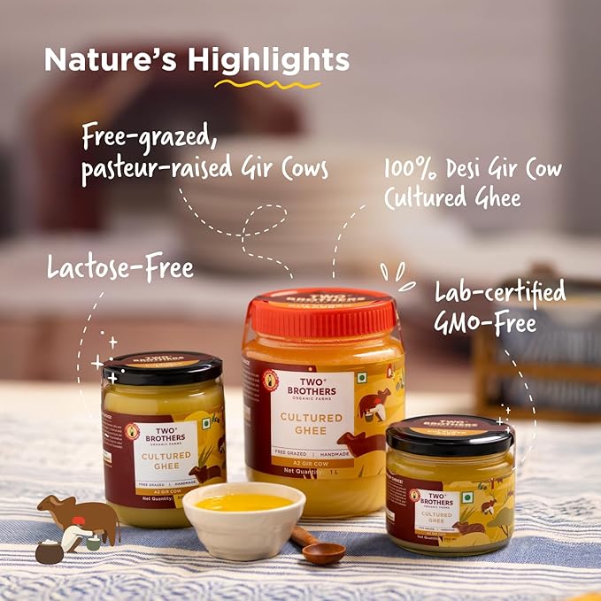 TWO BROTHERS ORGANIC FARMS Amorearth - Natural Healthy Fresh Organic Desi Gir Cow A2 Cultured Ghee, 250 ml