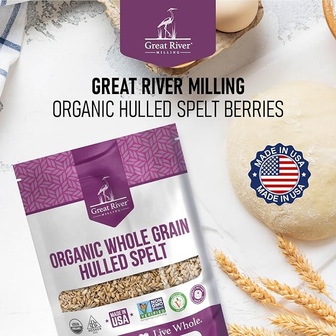 Great River Milling Organic Hulled Spelt Berries | Ancient Whole Spelt Grain | High Fiber & Protein | Non-GMO & Kosher | Ideal for Baking, Salads, Pilaf & More | 5 Lb