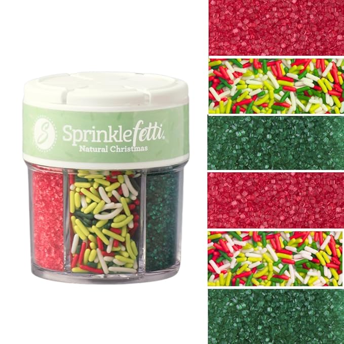 Sweets Indeed Dye Free Christmas Sprinkles – 2.75 oz 6-Cell Holiday Jar | Red Sanding Sugar, Green Sanding Sugar & Christmas Jimmies | Natural Edible Cookie, Cupcake & Cake Decorations