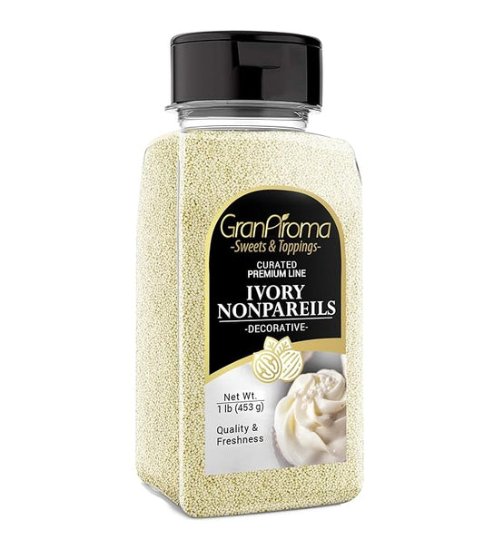 GranAroma Ivory Nonpareils, 1 lb, Decorative Sprinkles, Cakes & Cookies, Bakery Staple