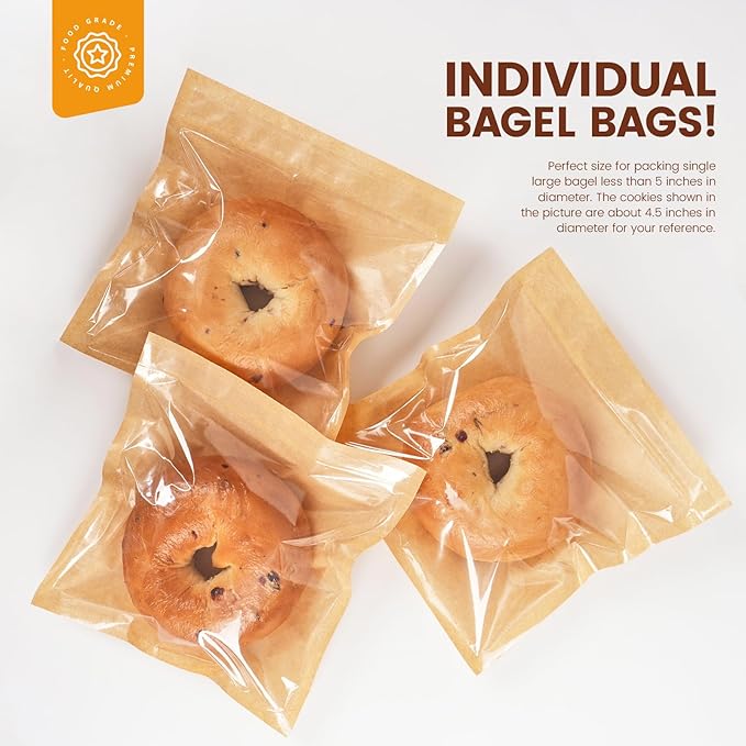 200 Pack Heat Sealable Bakery Bags with Window, 7.1x7.5 Inch Cookie Packaging Bags with Seal Bake Sale Paper Sleeves for Bagel, Cake Slice, Sandwich, Donut, Pastry