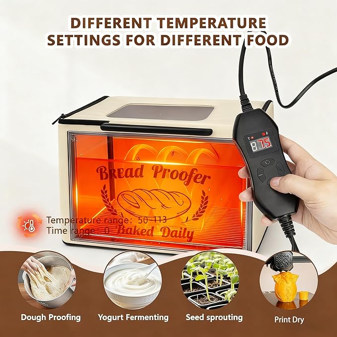 Folding Dough Proofer Box for Bread Proofing Box Dough Proofer Sourdough Bread with 50-113℉ Temperature and 12H Timer Controller