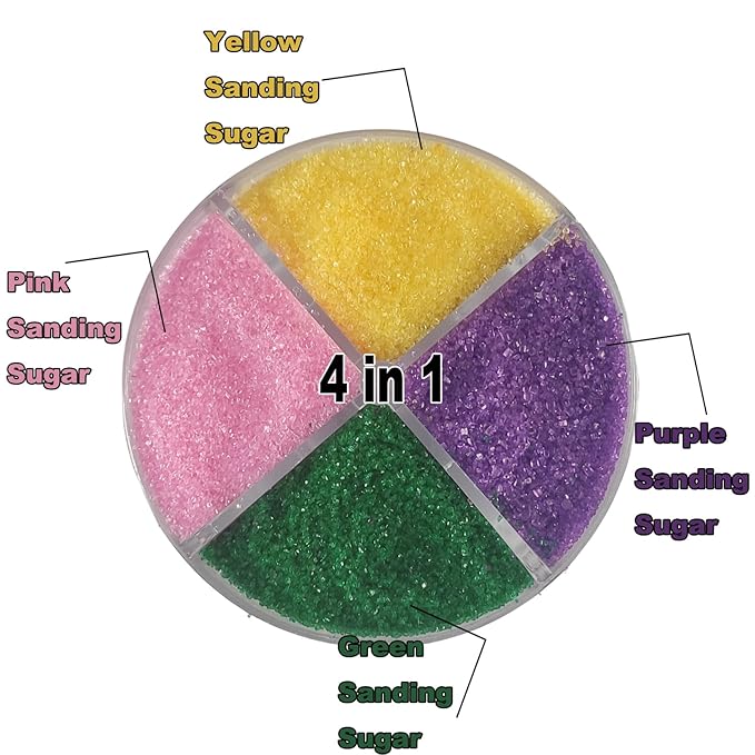 Edible 5.9 Ounce Fine Decorative 4 in 1 Sanding Sugar Sprinkles for Baking, Sparkling Crystals for Cakes, Cookies, Cupcakes, Ice Cream Topping (Purple,Yellow,Green,Pink)