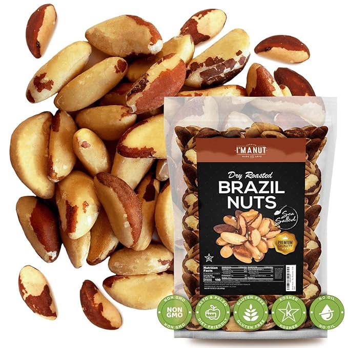 I’m A Nut Brazil Nuts, Dry Roasted, 16 oz (1 Pound) | No oil | No Herbicides Or Pesticides | Batch Tested Gluten & Peanut Free | Non GMO | No PPO | Vegan and Keto Friendly | Premium Quality | Made from 100% Natural Brazil Nuts
