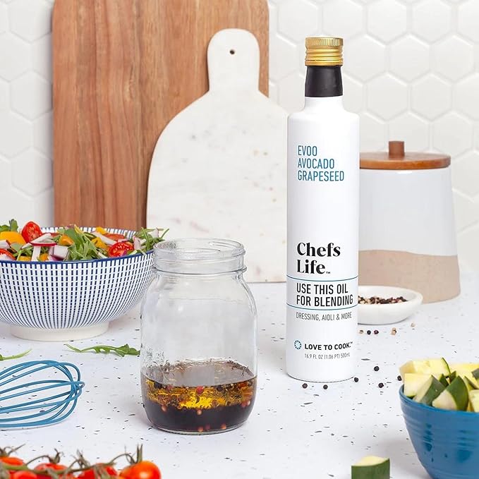 Chefs Life Cooking Oil, Blending Oil, & Finishing Oil 3 Pack - Extra Virgin Olive Oil, Avocado Oil, Cooking Oil Variety Pack, Gift Set for Dipping, Dressing, Cooking - 16.9 Fl Oz (3 Bottle Gift Set)