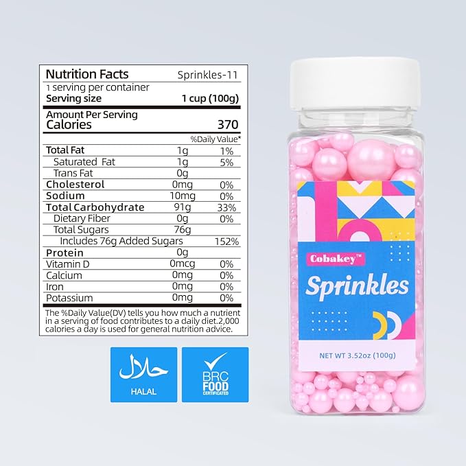Pink Sprinkles for Cake Decorating 3.5 Ounces, Edible Sugar Pearls Mixing Sizes for Cupcake Topper, Cookies, Ice Cream Toppings Cake Decorations for Party Celebrations