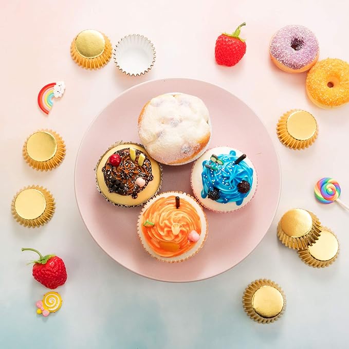 Sumind 400 Pieces Mini Cupcake Liners, Foil Baking Cups, Colored Metallic Cupcake Liner for Holiday Baking Muffin and Cupcakes (Gold)