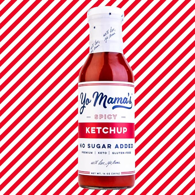 Yo Mama's Foods Keto Spicy Ketchup – Pack of (4) - No Sugar Added, Low Carb, Vegan, Gluten Free, Paleo Friendly, and Made with Whole Non-GMO Tomatoes!