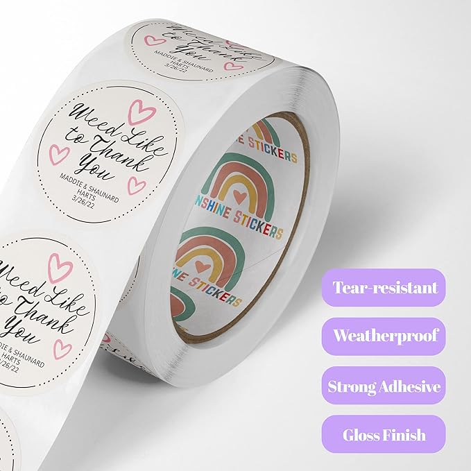 150 Custom Circle/Square BOPP Roll Labels- Personalized Stickers for Business Logo, Party, Wedding Favor, Baby Shower-Any Design Text + Image, Matte/Gloss Finish (3 Inch Circle)