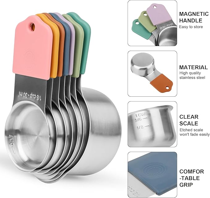 Smithcraft Measuring Cups and Spoons Set 16, Metric & US Stainless Steel Magnetic Measuring Cups and Spoons Set for Baking & Kitchen, Dry & Liquid Metal Measure Cups & Spoons with Leveler