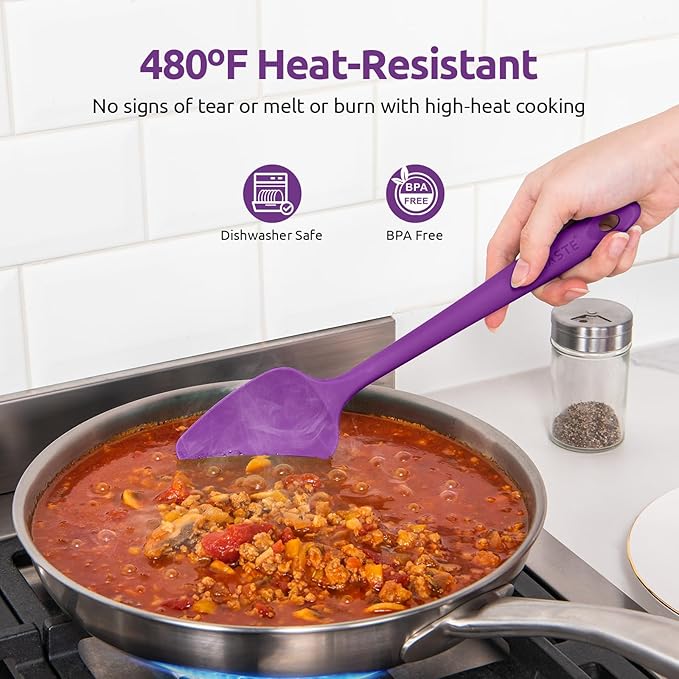 High Heat Resistant Silicone Spatulas: U-Taste 480ºF Hot Proof Food Grade Flexible Silicon Baking Scraper, Food Grade Rubber Kitchen Cooking Mixing Utensils for Nonstick Cookware Set of 4 (Purple)
