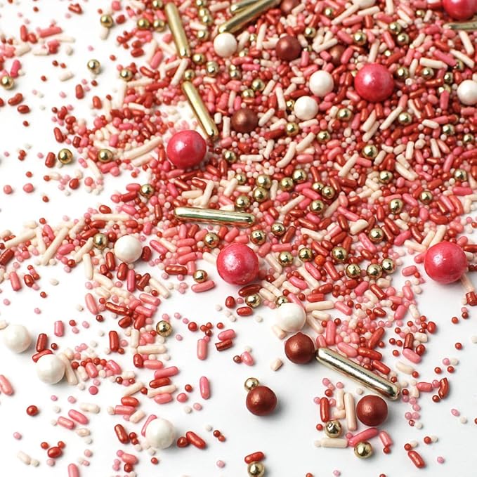 Sprinkle Pop Vintage Rose Gold Sprinkle Mix| Blush White Rose Gold Sprinkles with Gold Dragees| Sprinkles Made in USA for Decorating Wedding Bridal Shower Valentines Day Cakes Cookies Cupcakes, 4oz