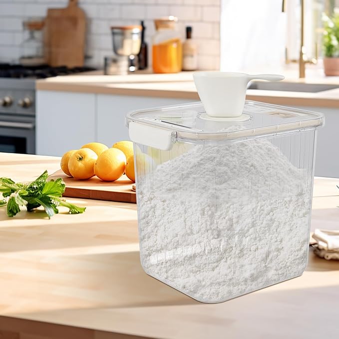 22 Lbs Plastic Dry Food Storage Container with Scoop, Airtight Food Storage Container with Seal Lid, Flip Top, Clear