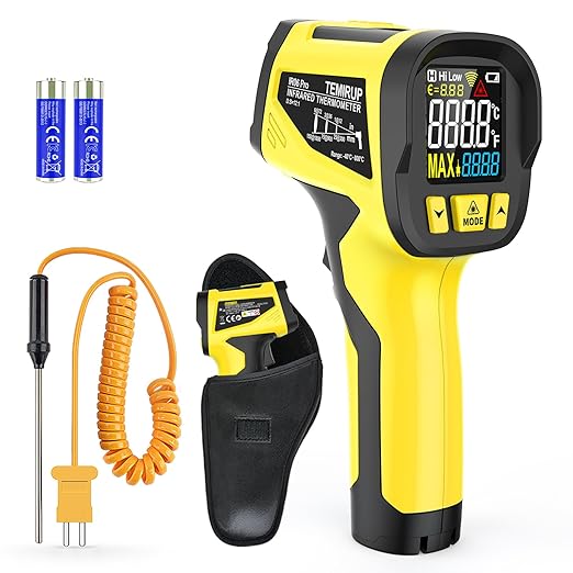Infrared Thermometer Gun,-40°F to 1472°F,Digital Laser Temperature Gun with Thermocouple Probe,Non-Contact IR Temp Gun for Cooking, Pizza Oven, HVAC, Engine, Griddle, Adjustable Emissivity&MAX