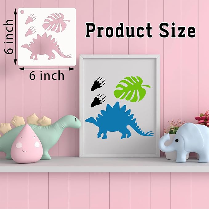 80 Pcs 6 x 6 Inch Stencils for Painting on Wood, Reusable Dinosaur Animal Mountain Plastic Stencils DIY Craft Paint Template Set for Wall Card Rock Home Decor
