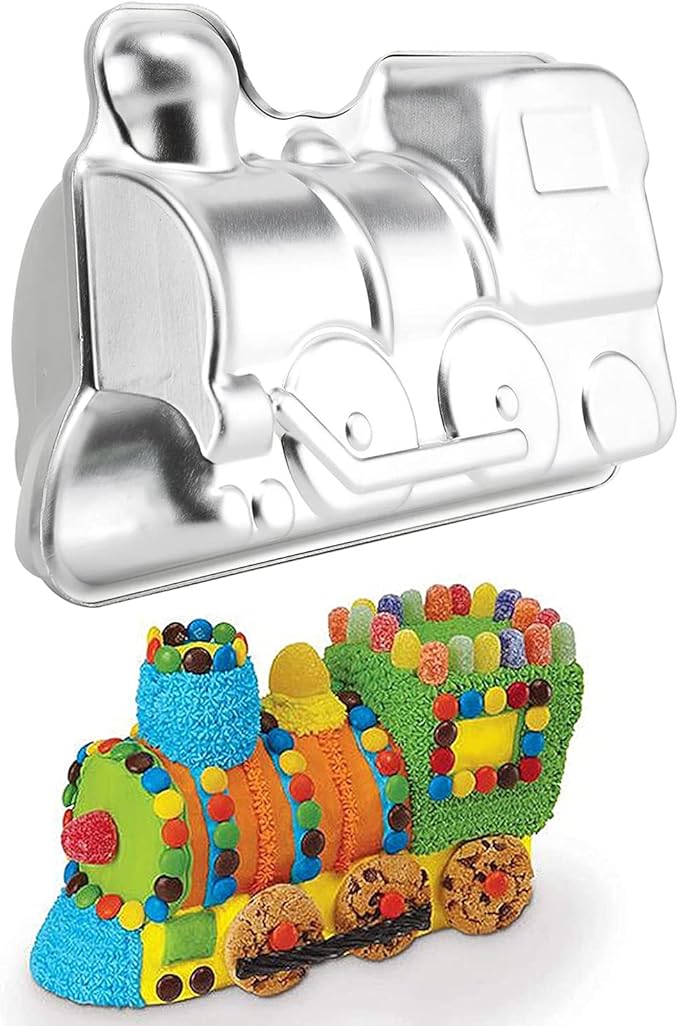2 PCS Train Shape Cake Pan Mould, Locomotive Shaped 3D Birthday Aluminum Cake Baking Pan Tool (11.5 inches)