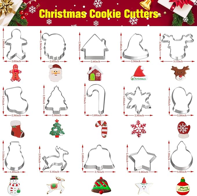 15 Pcs Christmas Cookie Cutters, Holiday Cookie Cutters Including Snowman, Gingerbread, Christmas Tree, Snowflake Gingerbread Shapes and More for Holiday Party Food Decorations and Baking