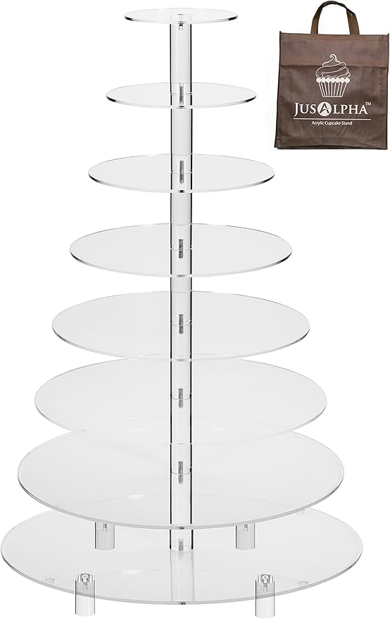 Jusalpha® 8 Tier Wedding Party Acrylic Round Cake Stand/Cupcake Stand Tower/Dessert Stand/Pastry Serving Platter/Food Display Stand for Big Event (8RF)