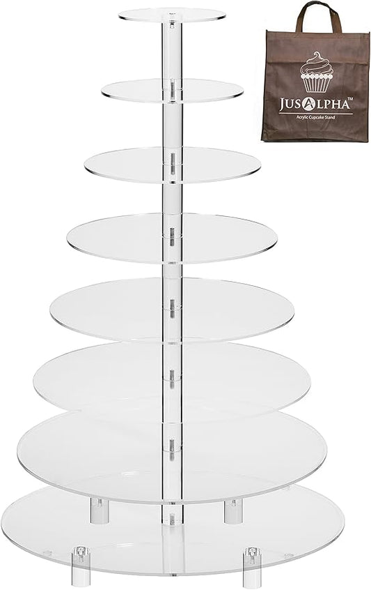Jusalpha® 8 Tier Wedding Party Acrylic Round Cake Stand/Cupcake Stand Tower/Dessert Stand/Pastry Serving Platter/Food Display Stand for Big Event (8RF)