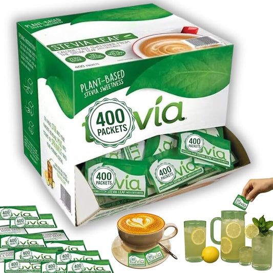 Truvias Natural Stevia Sweetener Packets – 400 Count – Zero Calorie Sugar Substitute, Plant-Based Sweetener, Keto Friendly, Original Flavor, Ideal for Coffee, Tea & Baking