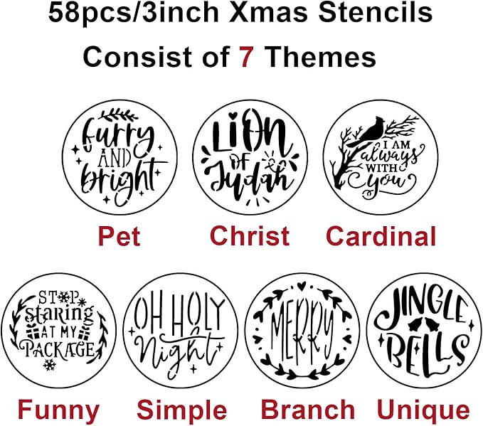 Christmas Stencils for Painting on Wood Slice,3" Small Christmas Stencils for Crafts Reuable Xmas Holiday Stencil for Tiered Tray Wood Sign Decor