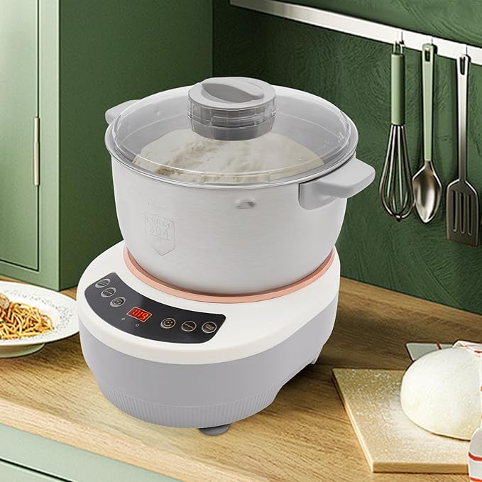 5L Electric Dough Maker with Ferment Function, 304 Stainless Steel Dough Mixer Machine with Digital Timer, Large Capacity Household Flour Kneading Machine for Pizza Bread Baking (Silver)