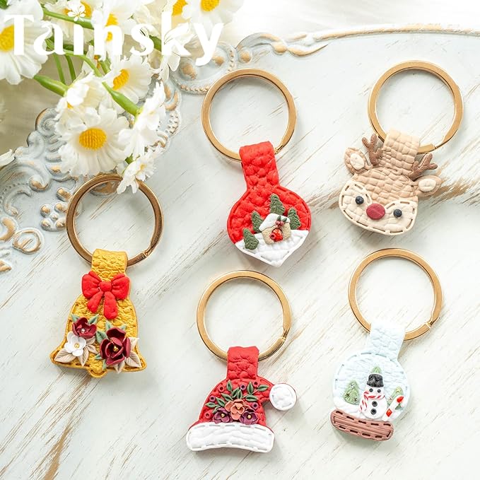 Tainsky Christmas Keychain Polymer Clay Cutters, 10 Shapes Winter Polymer Clay Keychain Cutters (B)