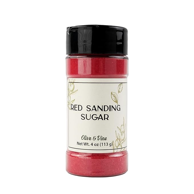 Olive & Vine Red Sanding Sugar, Sweet Finish, For Baking & Decorating, Rich Tradition, Authentic Taste, For Global Recipes (4 Ounce)