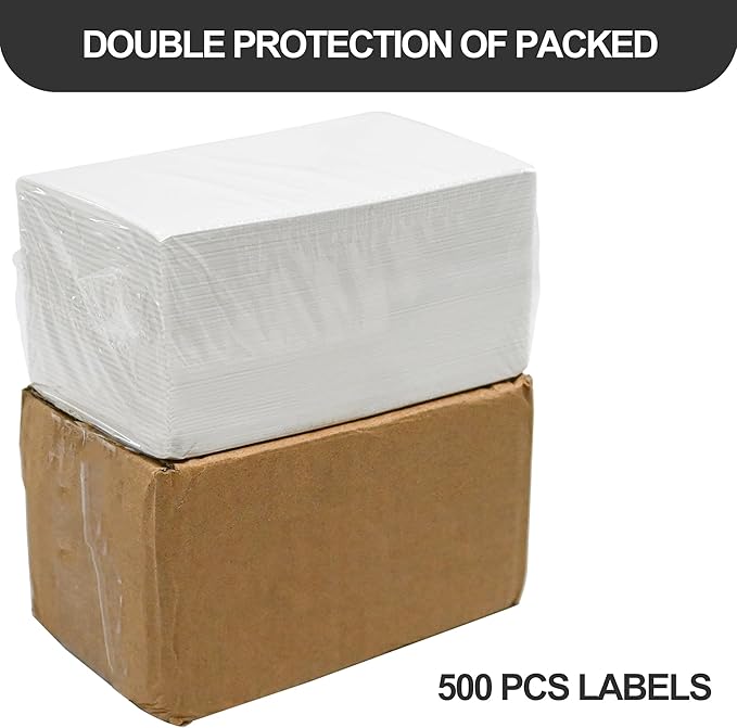 L LIKED 3" x 5" Direct Thermal Labels, 500 Fanfold Thermal Printer Shipping Labels for Small and Microenterprise, Compatible with Zebra & Rollo Printers, Perforated Line, White - 500 Pcs.