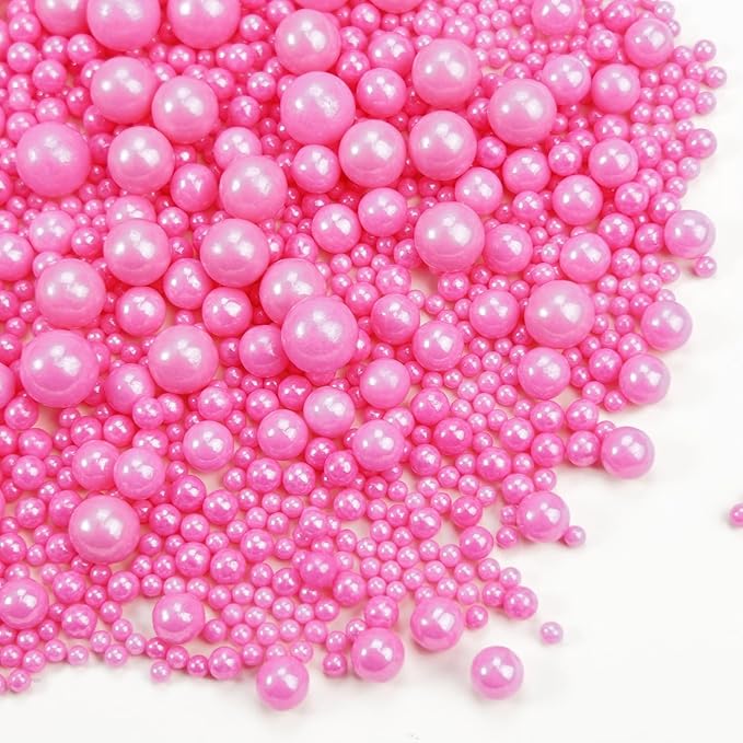 Dazzjoy Edible Hot Pink Pearl Sprinkles, Edible Sugar Candy, 130g/4.58oz, Pink Ball Pearls for Cake Decorating, Cupcake Toppers