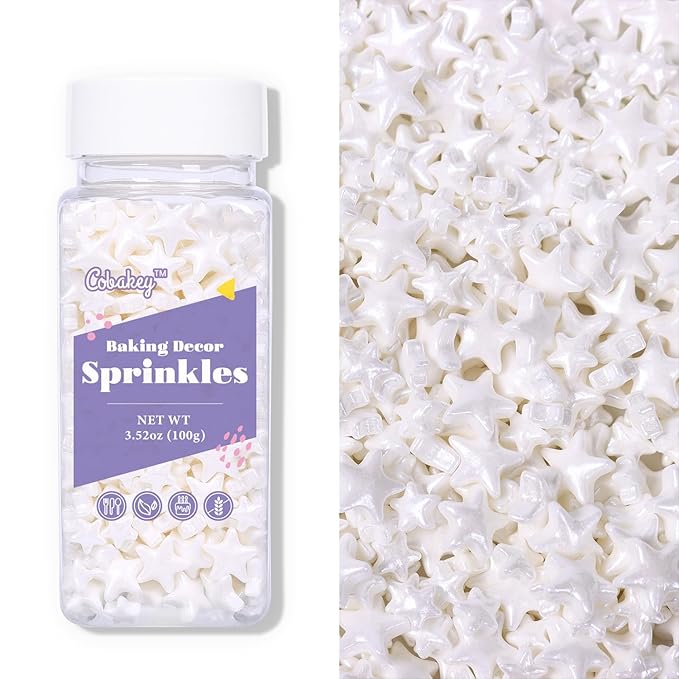 White Sprinkles for Cake Decorating, White Star Sprinkles Perfect for Cupcake Toppers Wedding Party Valentines Halloween Christmas Supplies