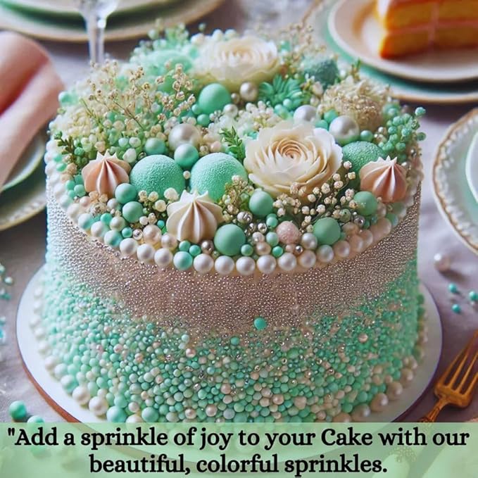 Confect Mint Green & White Cake Sprinkles | Love Disco Balls & Decorative Pearls Mix – Edible Cake Decorations for Baking, Cupcakes, Cookies, and Party Treats | Vegan, Gluten-Free, Nut-Free, Soy-Free, Dairy-Free, Palm Oil-Free- 4.2