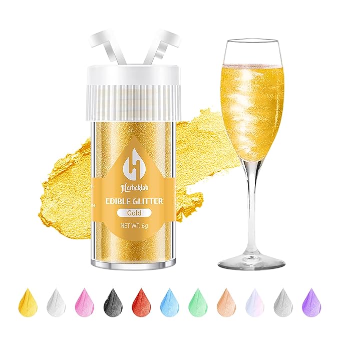 Gold Edible Glitter – 6g Luster Dust Drink Glitter, Food Grade Shimmer Powder for Cocktails, Cakes, Beverages, Chocolate & Candy