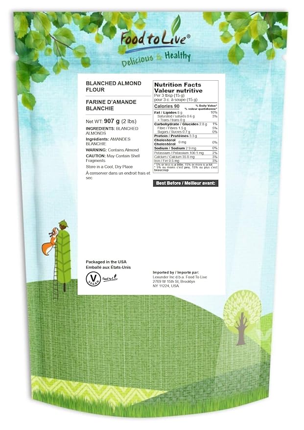 Food to Live - Blanched Almond Flour, 2 Pounds — Finely Milled, Raw, Vegan, Keto, Paleo. Good Source of Fiber, Protein, Vitamin E, Copper.