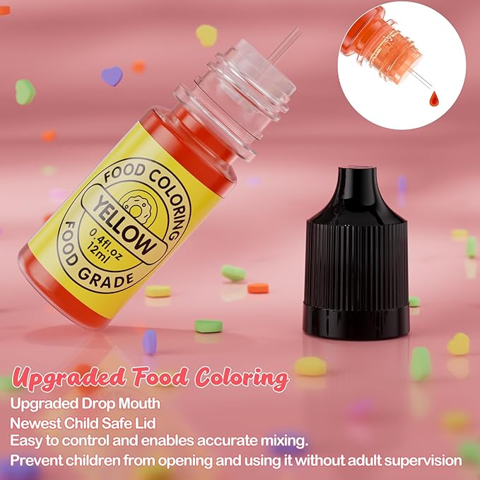 Food Coloring Set for Cake Decorating Rainbow Edible Food Dye for Halloween Baking Royal Icing Cookie Supplies Gluten Free 14x12ml Food Grade Liquid Food Color Kit, 0.4 Fl. Oz/Bottles
