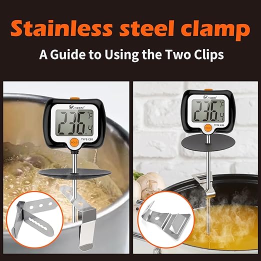 Digital Candy Thermometer with Adjustable Display, 304 Stainless Steel Probe, -58°F~572°F, Includes 2 Pot Clips & Heat-Insulating Pad for Sugar Syrup, Jam, Chocolate, Frying Oil (Black)