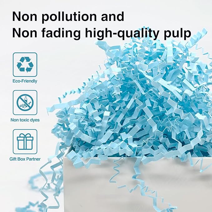 2LB Crinkle Cut Paper Shred Filler for Bag Gift Box Basket Confetti Paper Shreded Stuffing Decorations(Light Blue)